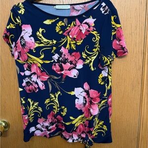 Hamilton Floral Tie Hem Top – Navy & Pink, Size Medium (Made in Canada)
